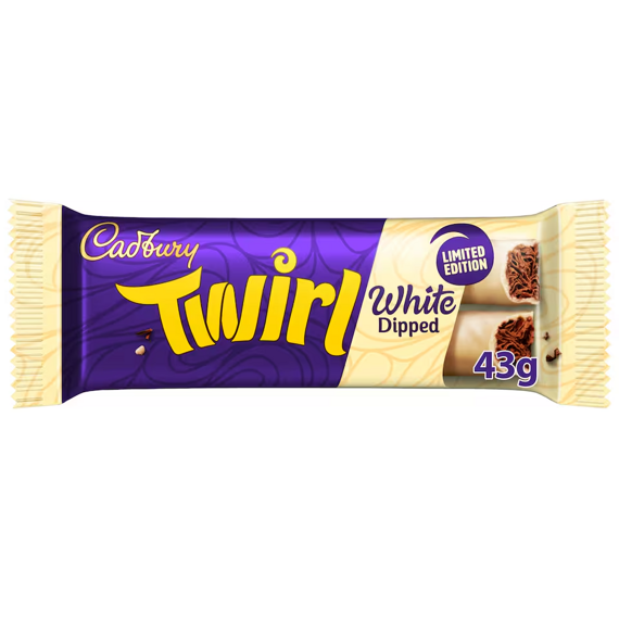 Cadbury Twirl tyčinky z mléčné čokolády v polevě z bílé čokolády 43 g