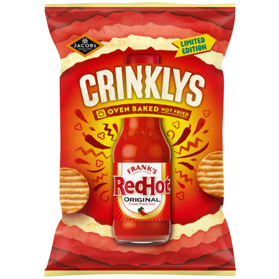 Jacob's Crinklys pšeničné sušenky s příchutí omáčky Frank's RedHot 90 g