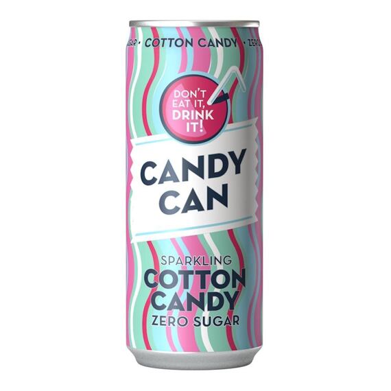 Candy Can Cotton Candy sycená limonáda bez cukru s příchutí cukrové vaty 330 ml