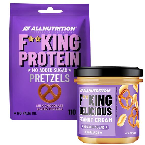 F**KING Delicious arašídové máslo s kouskami preclíků + Preclíky máčené v mléčné čokoládě
